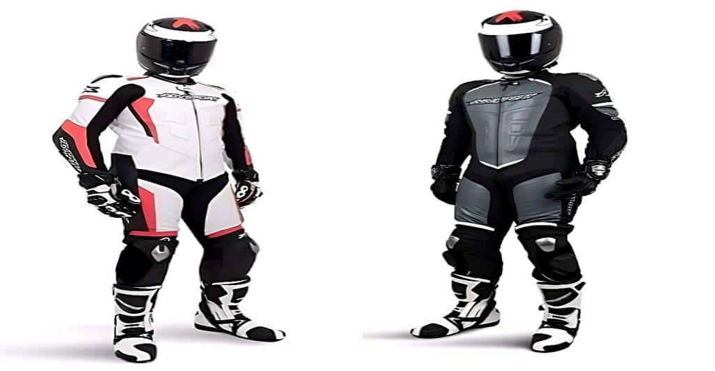  AGVSPORT Monza Race Suit (left) and AGVSPORT Podium II Moto Race Suit (right).