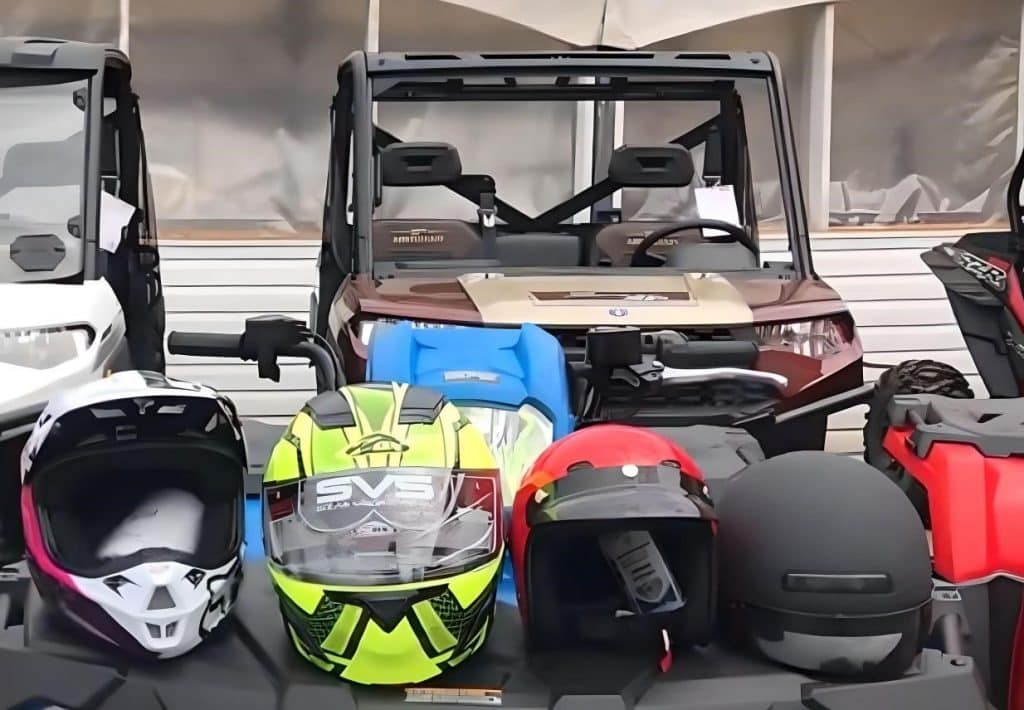 Different helmet styles, including the off-road Fox Racing V1 Halyn, on display at the J & B Cycle and Marine Co. Helmet Trade In  on June 25. The event allowed riders to bring their broken or wanted lids before Friday, June 28th to receive $20 off any new helmet of your choice! Subscribe to our newsletter for updates on such events.