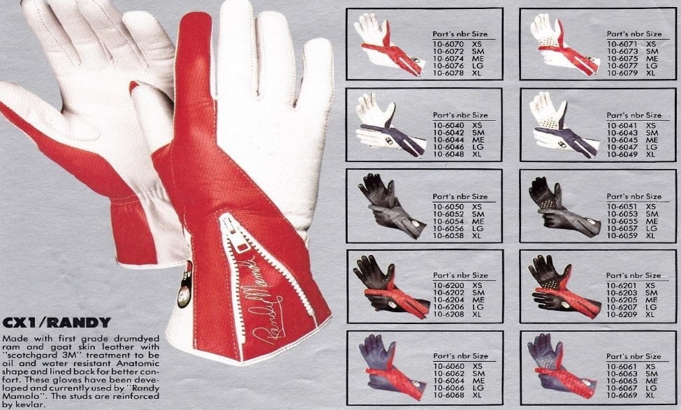  Introducing the first AGV glove – the CX-1. Check out the brochure for more information and at the top, the 1983 Randy Mamola’s AGV KR-2000 helmet.