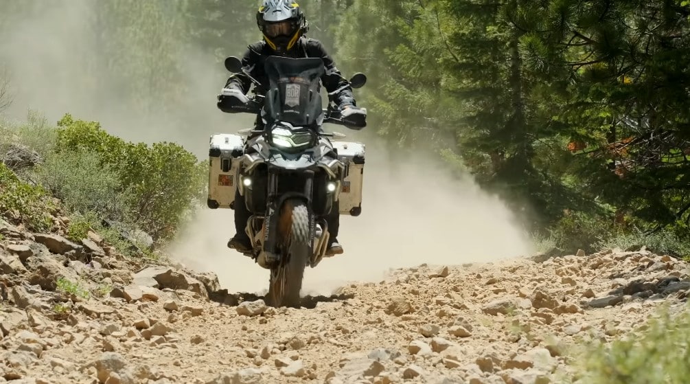 The King of Adventure, doing his thing, conquering a nasty rock hill. This versatile motorcycle is torqued down low, allowing it to ascend hills like this at near idle speed, while it also opens up for longer stretches of tarmac thanks to BMW's proprietary variable valve lift.