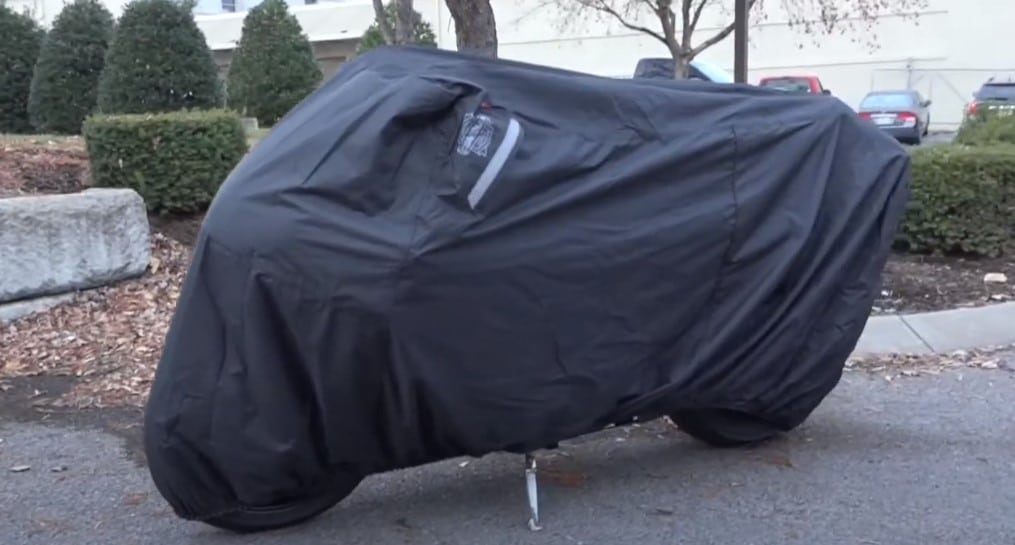 Parking outdoors with the full waterproof Dowco Guardian Weatherall Plus Motorcycle Cover keeps the Honda NC750X DCT away from prying eyes. Going a size or two above the recommended size for your particular bike wouldn't hurt, as long as the excess fabric does not billow on windy days.