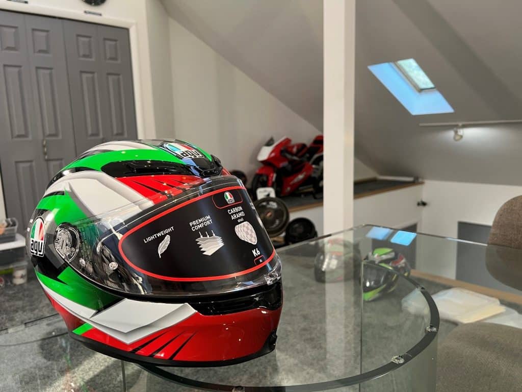 The AGV K3 in the colors of the Italian flag is one of the most beautiful helmets I've seen; it's like a piece of artwork.