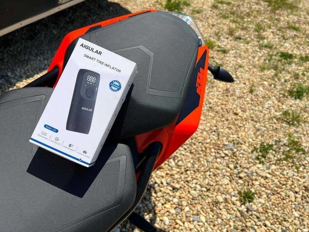 6 Best Portable Motorcycle Air Compressors The Aigular Smart Tire Inflator Sits on My Naked KTM Duke 390 Seat
