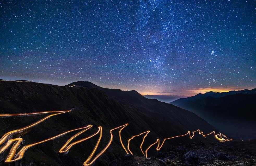 Stelvio Pass at night in Italy