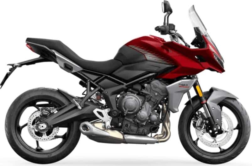 2024 Triumph Tiger Sport 660 with handlebars width of 834 mm, height without mirrors at 1398 mm (high screen) and 1315 mm (low screen). The seat height is 835 mm, and the wheelbase measures 1418 mm.
