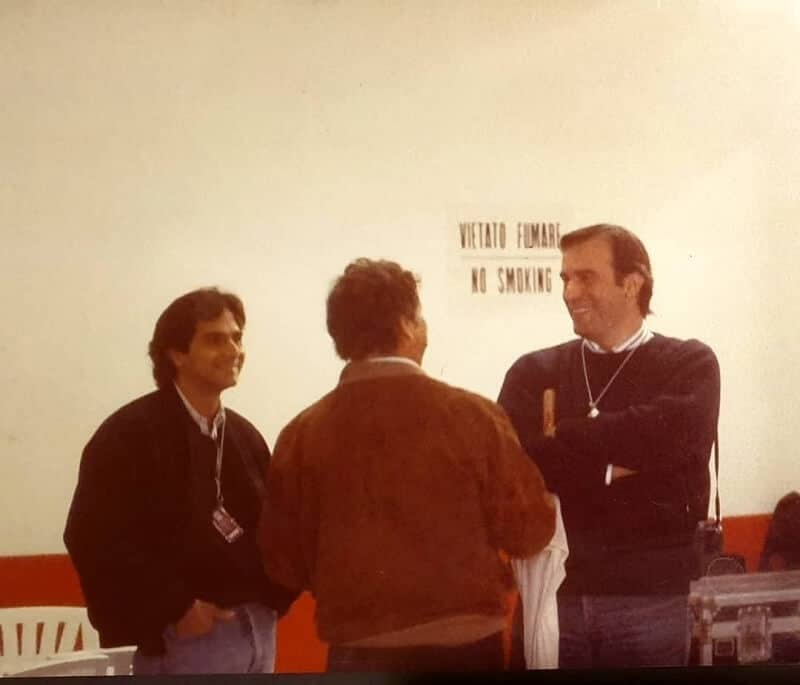 giorgio_piola at Imola with Nelson Piquet and his friend and journalist Adriano Costa 1983-1984