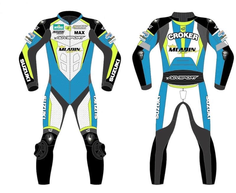 agvsport custom motorcycle leather custom suit blue-white-yellow