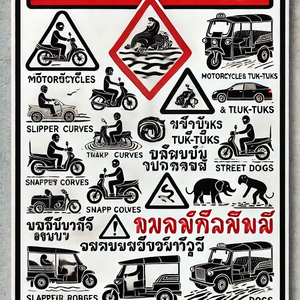 Understanding the Dangers of Riding and Driving in Thailand warning sign for the dangers of riding and driving in Thailand