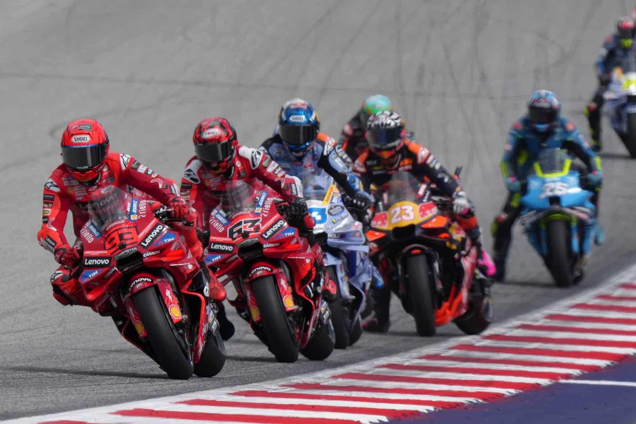 Marc Márquez leads the sprint race at the Austrian Grand Prix, charging ahead from fourth on the grid at the Red Bull Ring."