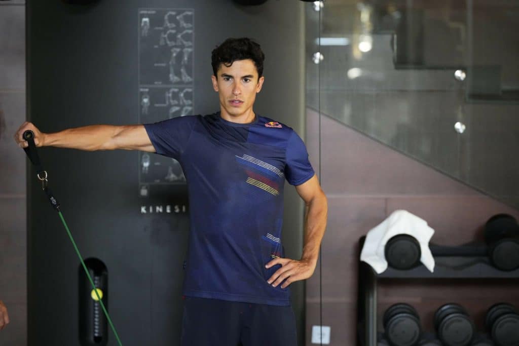 Marc Márquez undergoing intensive rehabilitation and gym work to bounce back from major surgery and return to the MotoGP grid.