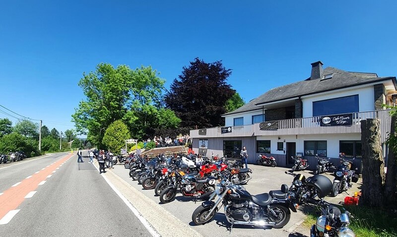 motorcycles parking in front of cafe Europe